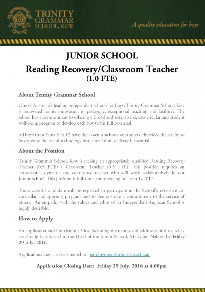 Reading Recover - JS Classroom Teacher